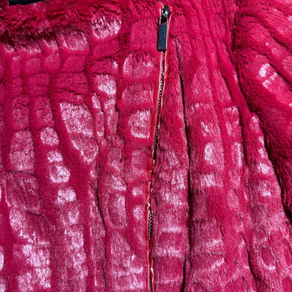 Adrienne Landau Red Faux‎ Fur Croc Embossed Zip Jacket Women’s 2X Plush Luxe - Picture 5 of 12